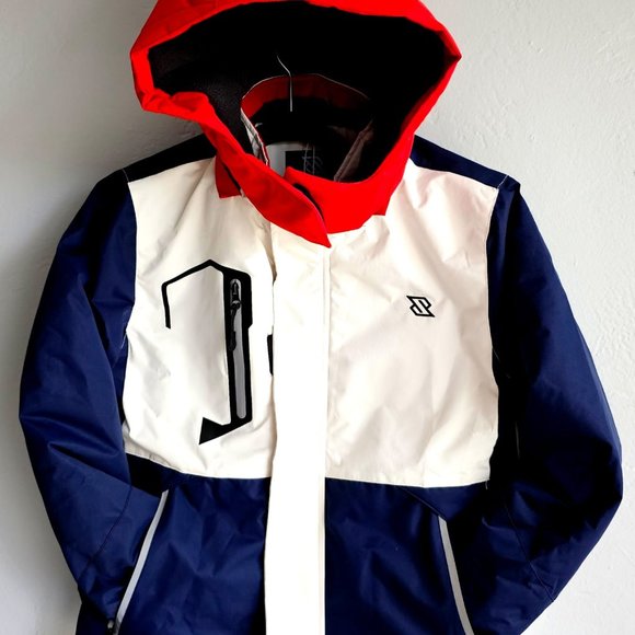 Kids Water resistant Jacket size 8 Red, White and Blue Reflective Strips design - Picture 3 of 6